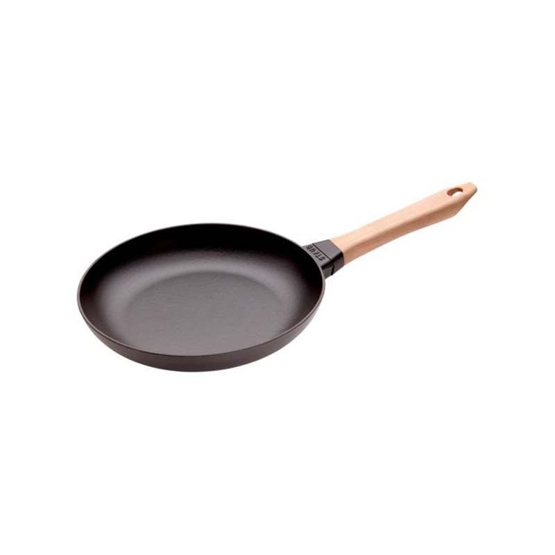 Staub Cast Iron Frying Pan with wooden handle Black