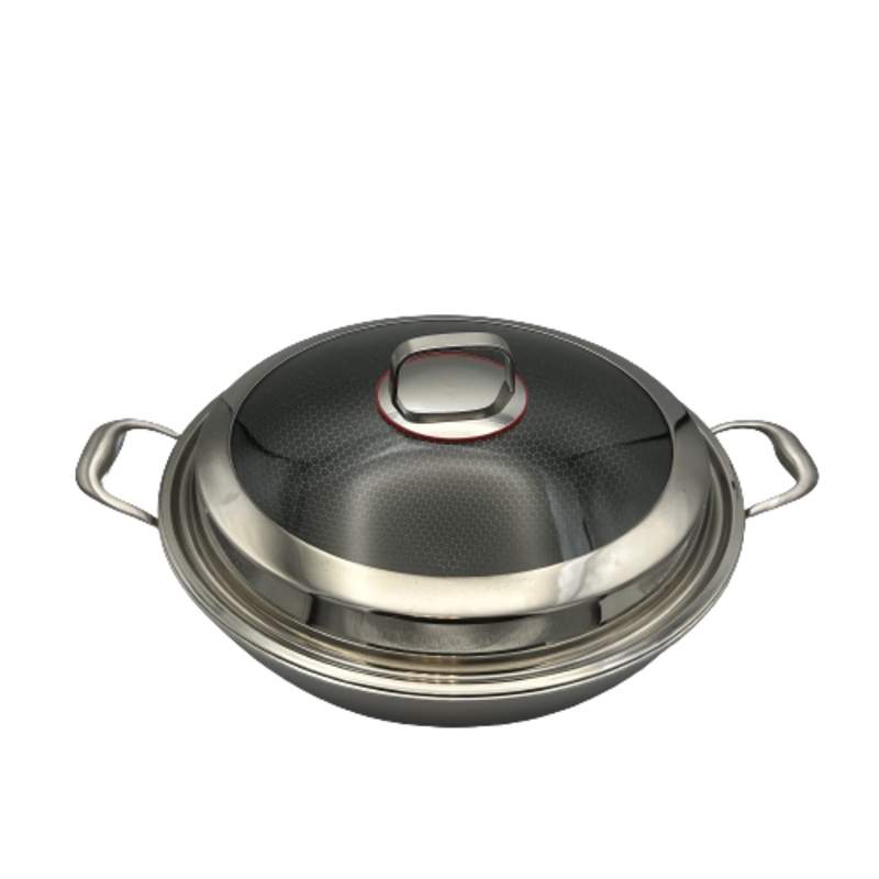 Healthy Bear Ory Hybrid Wok: 36cm with glass lid, dual handles | BC-HW36N