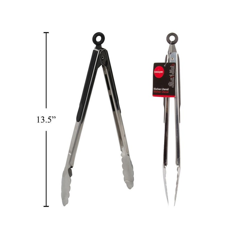 L.Gourmet 70546 12"L S/S tongs w/ Rubber  Cushion & Pull-lock