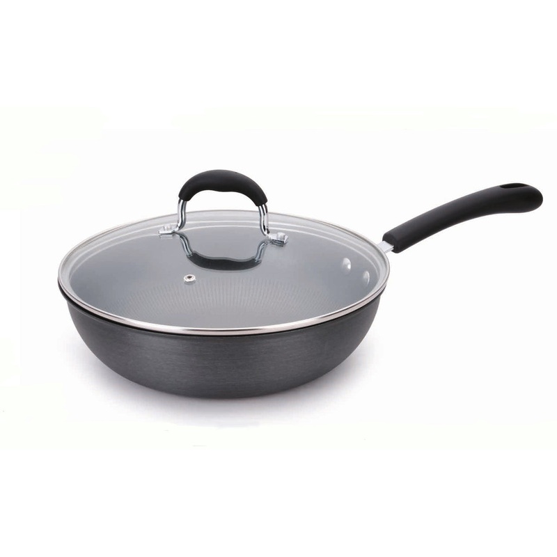 Healthy Bear hard anodized Wok |BCHA28WG| 28cm with Glass Lid