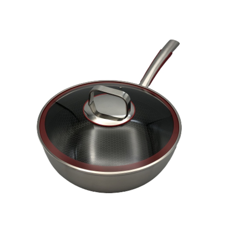 Healthy Bear SUS Hybrid Wok: 28cm with glass lid | BC-HW28G