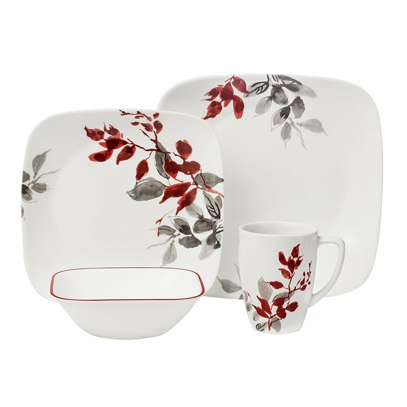 Corelle Boutique | 1101078| Kyoto Leaves Square 16-pc Dinnerware Set, square