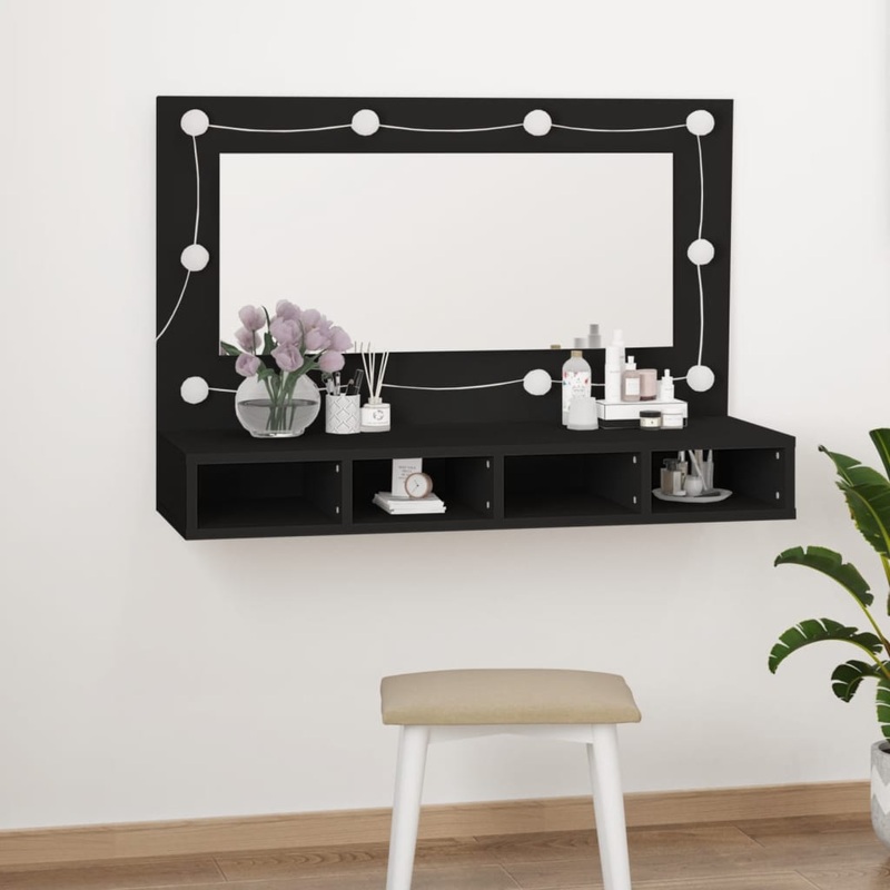 Armoire  miroir avec LED noir 90x31,5x62 cm