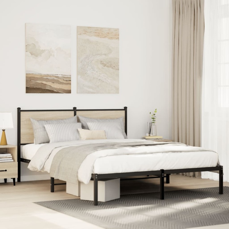 Cadre de lit en mtal sans matelas chne sonoma 150x200 cm