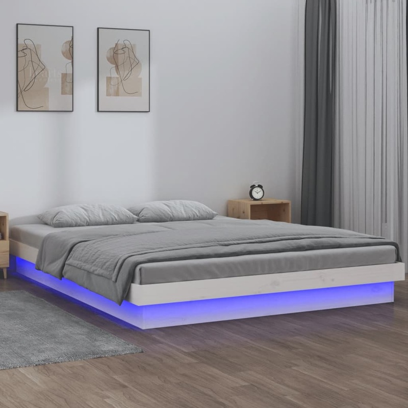 Cadre de lit  LED sans matelas blanc bois massif