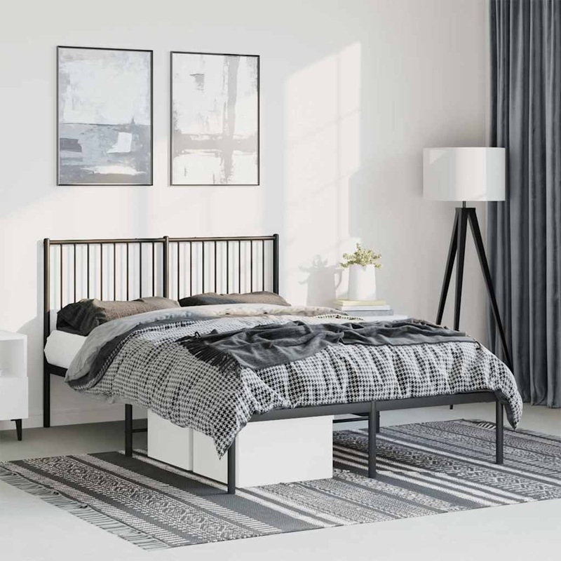 Cadre de lit mtal sans matelas avec tte de lit noir 135x190cm