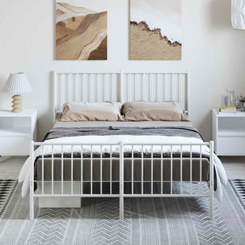 Cadre de lit mtal sans matelas et pied de lit blanc 135x190 cm