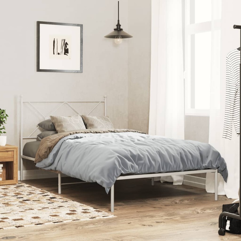 Cadre de lit mtal sans matelas et tte de lit blanc 107x203 cm