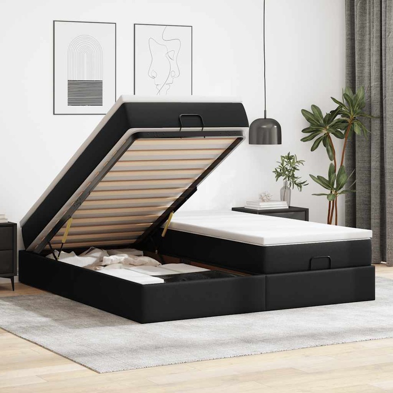 Cadre de lit ottoman avec matelas noir 200x200 cm similicuir
