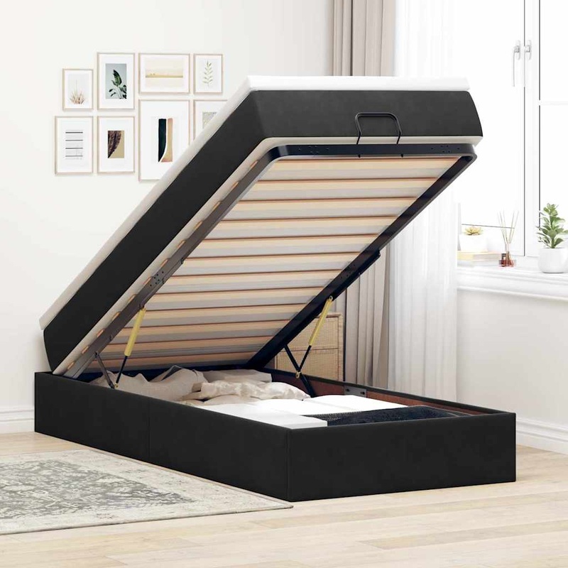 Cadre de lit ottoman avec matelas noir 80x200 cm velours