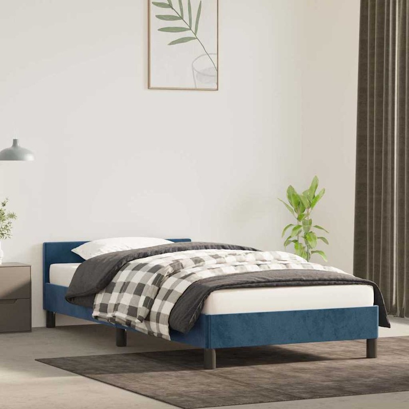 Cadre de lit sans matelas bleu fonc 80x200 cm velours