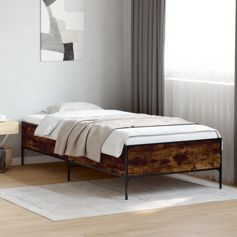 Cadre de lit sans matelas chne fum 75x190 cm