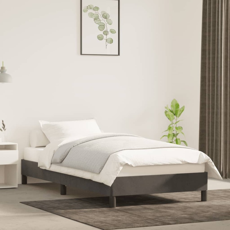 Cadre de lit sans matelas gris fonc 90x200 cm velours