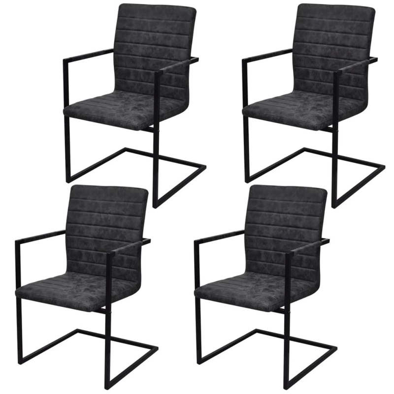 Chaises  manger cantilever lot de 4 noir similicuir