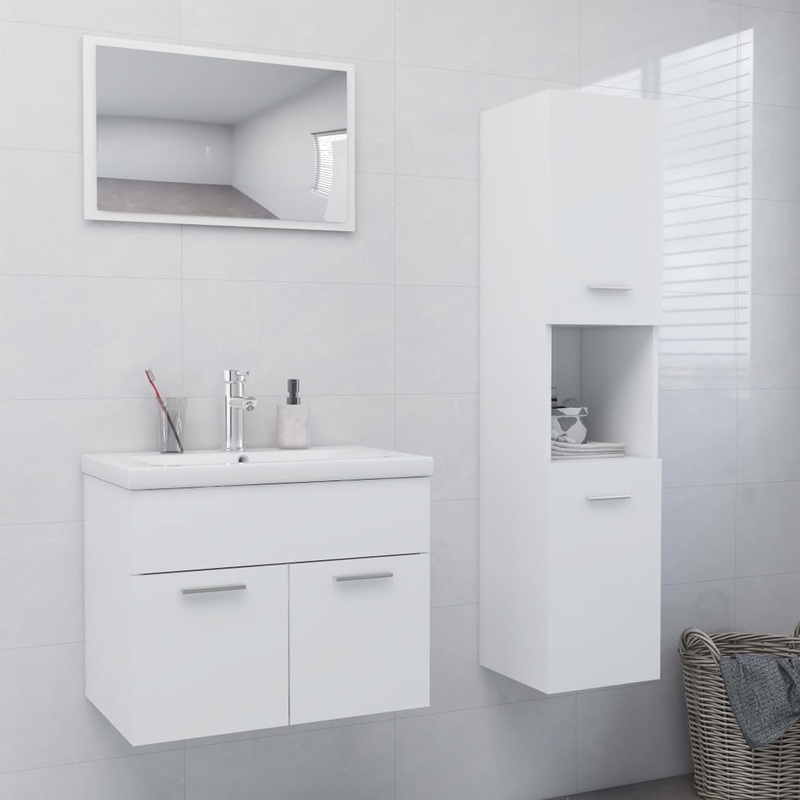 Ensemble de meubles de salle de bain Blanc Bois d'ingnierie