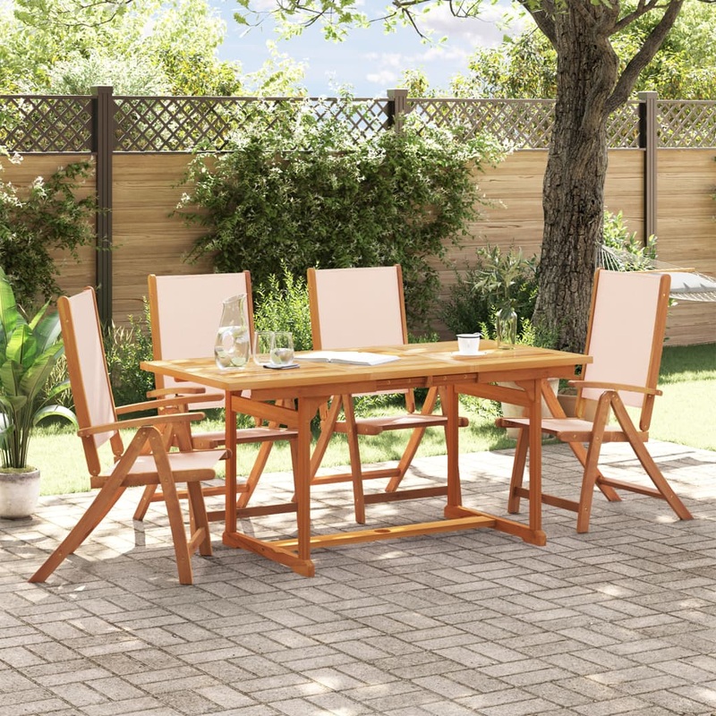 Ensemble  manger de jardin 5pcs bois d'acacia solide textilne