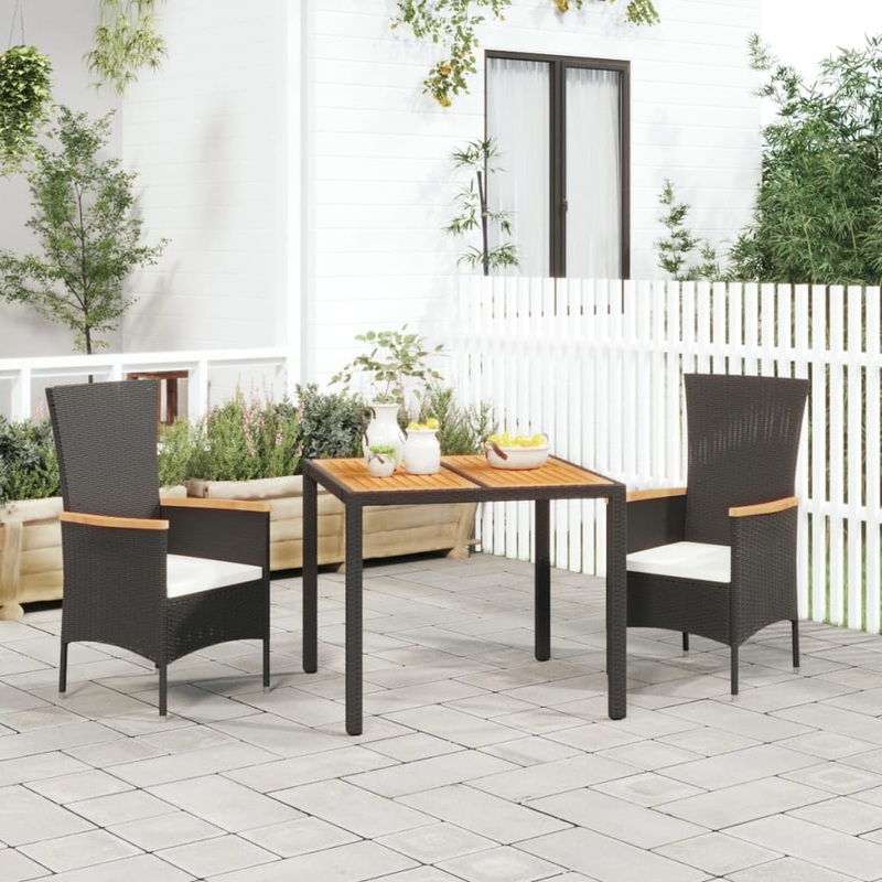 Ensemble  manger de jardin avec coussins 3 pcs Noir