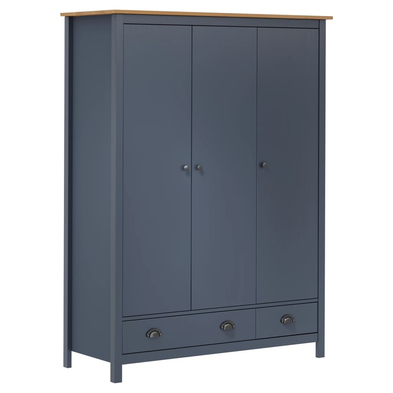 Garde-robe  3 portes Hill Gris 127x50x170 cm Pin solide