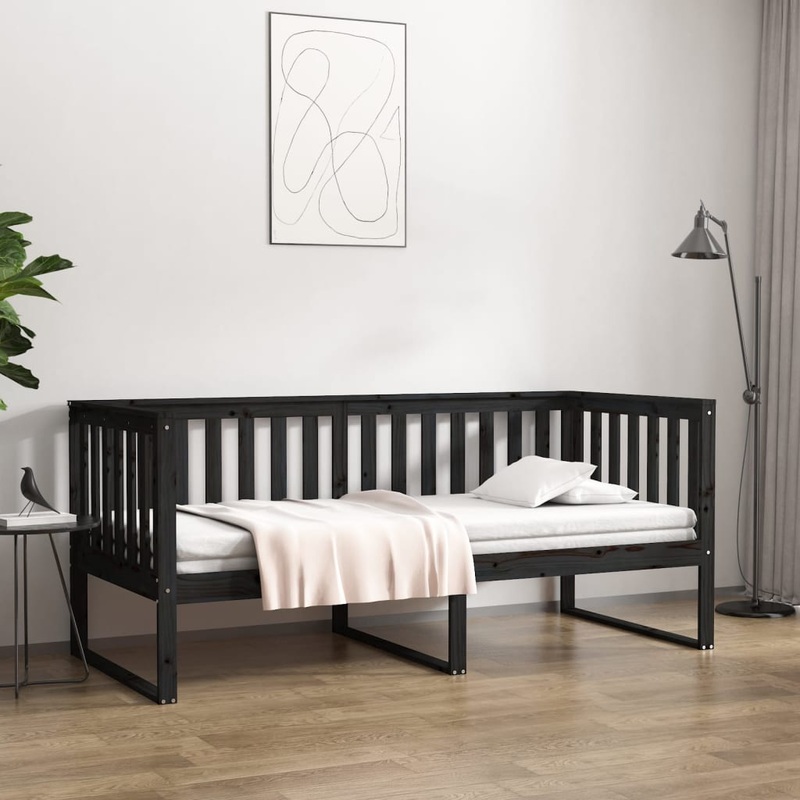Lit de jour sans matelas noir 90x190 cm bois de pin massif