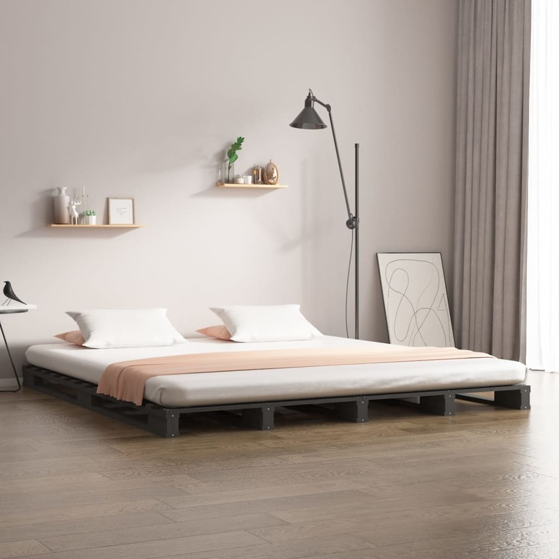 Lit de palette sans matelas gris 120x200 cm bois massif
