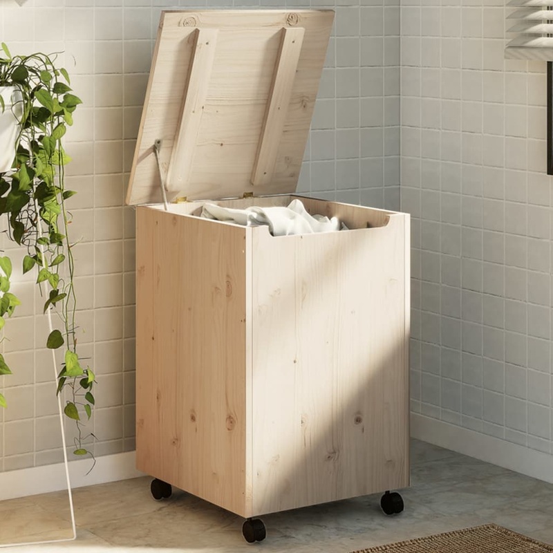 Panier  linge et roulettes RANA 45x45x64 cm bois massif de pin