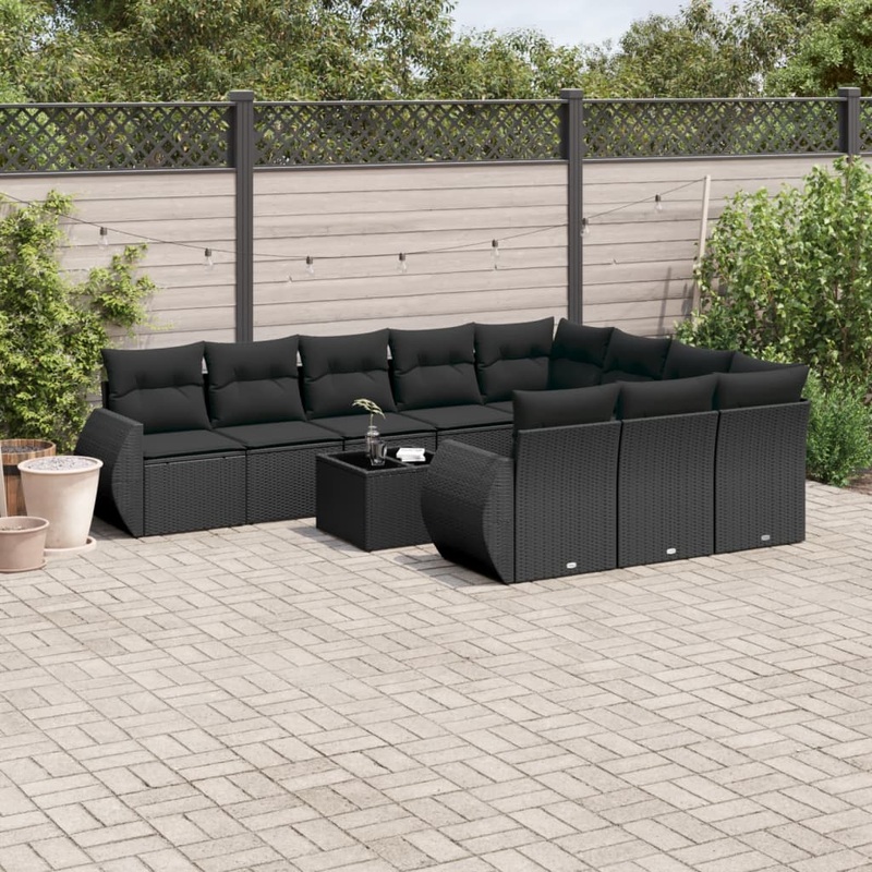 Salon de jardin 11 pcs avec coussins noir rsine tresse