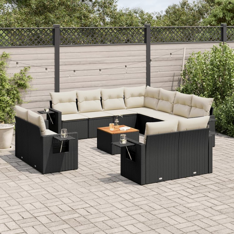 Salon de jardin 12 pcs avec coussins noir rsine tresse