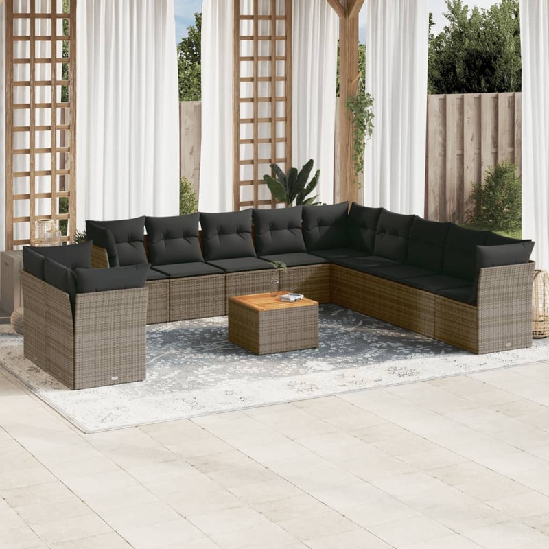 Salon de jardin avec coussins 12 pcs gris rsine tresse