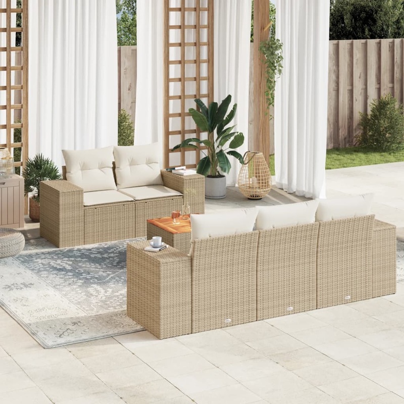 Salon de jardin avec coussins 6 pcs beige rsine tresse