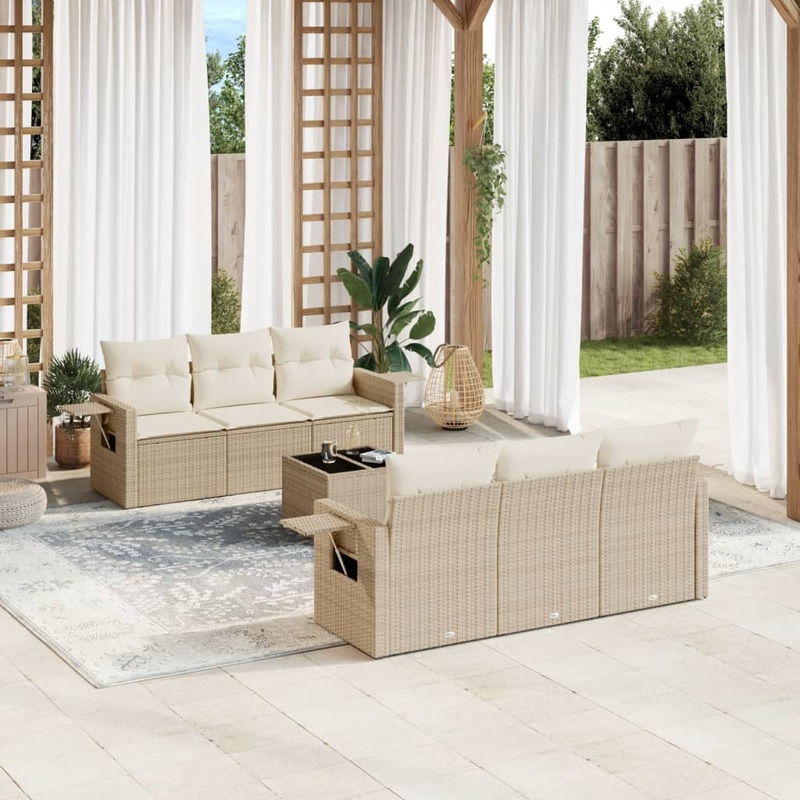 Salon de jardin avec coussins 7 pcs beige rsine tresse
