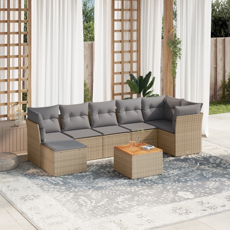 Salon de jardin avec coussins 8pcs mlange beige rsine tresse