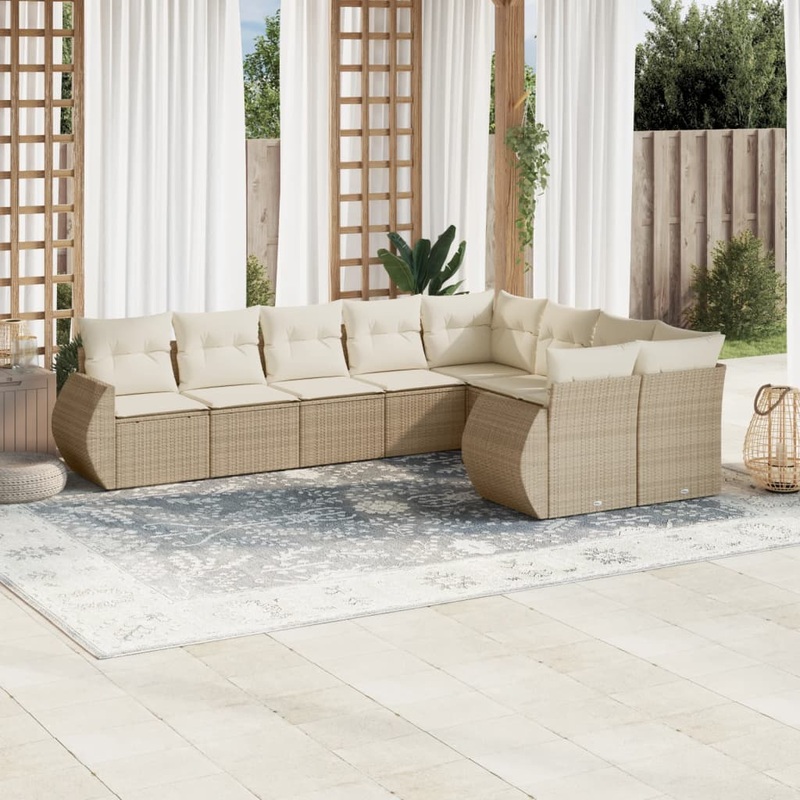 Salon de jardin avec coussins 9 pcs beige rsine tresse