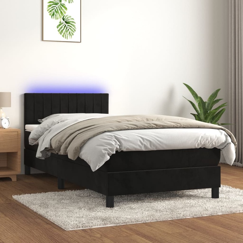 Sommier  lattes de lit avec matelas et LED Noir 80x200cm