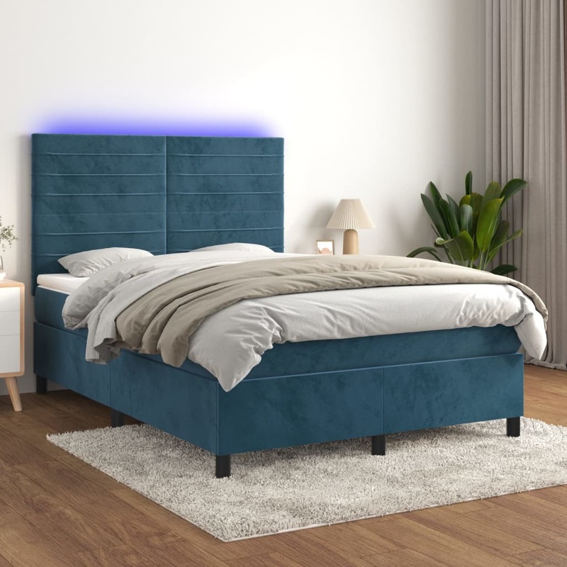 Sommier  lattes de lit avec matelas LED Bleu fonc 140x200 cm
