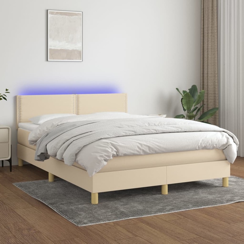 Sommier  lattes de lit avec matelas LED Crme 140x200 cm Tissu