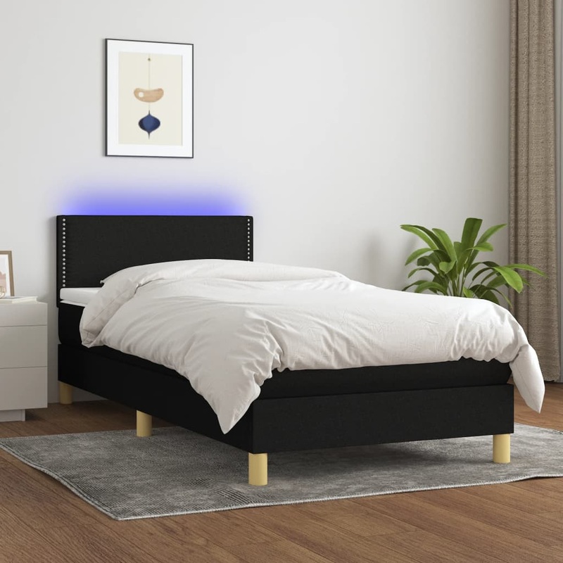 Sommier  lattes de lit avec matelas LED Noir 100x200 cm Tissu