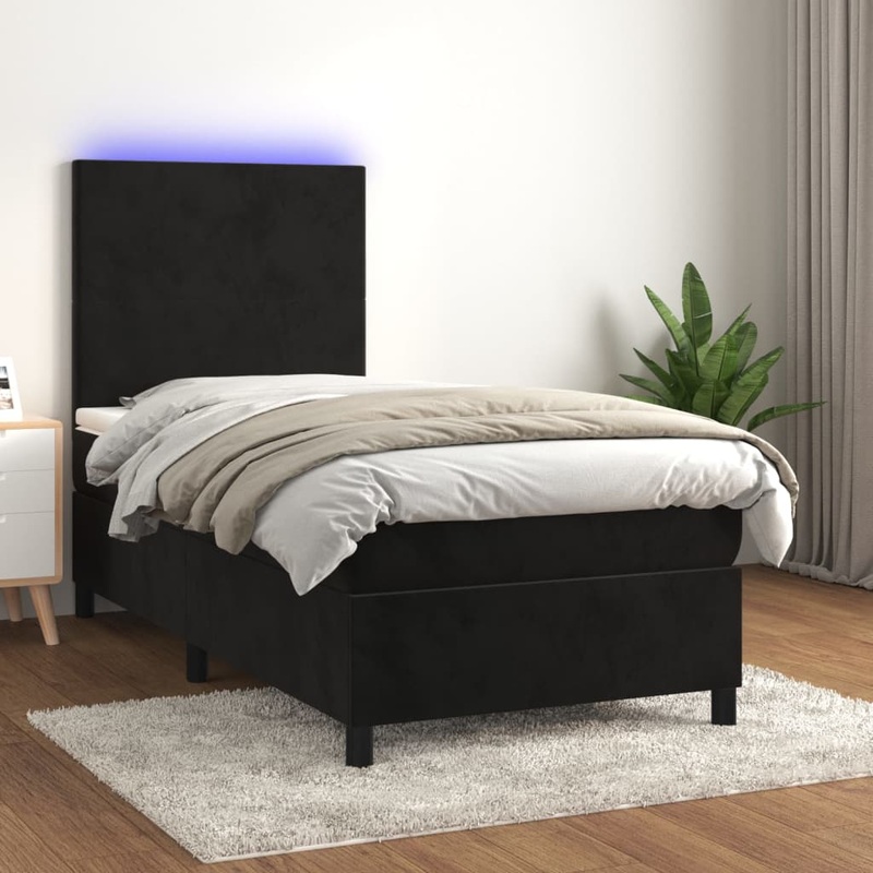 Sommier  lattes de lit avec matelas LED Noir 90x190 cm Velours