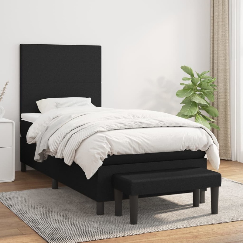 Sommier  lattes de lit avec matelas Noir 90x190 cm Tissu