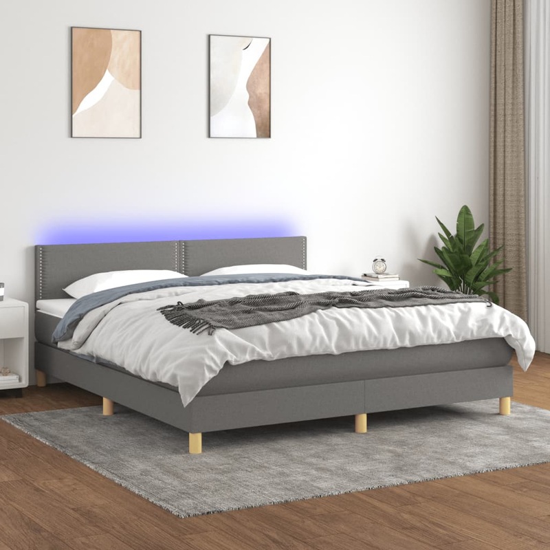 Sommier  lattes de lit et matelas et LED Gris fonc 160x200 cm