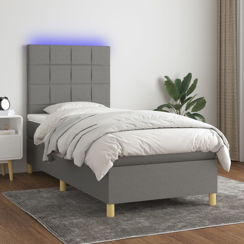 Sommier  lattes de lit et matelas et LED Gris fonc 90x200 cm