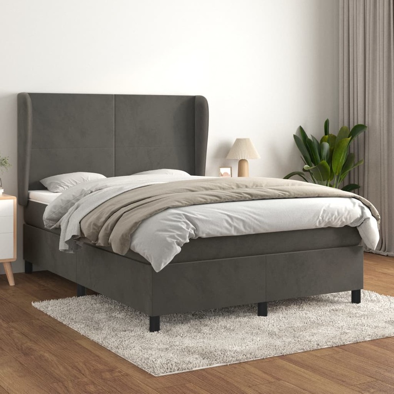 Sommier  lattes de lit et matelas Gris fonc 140x190cm Velours
