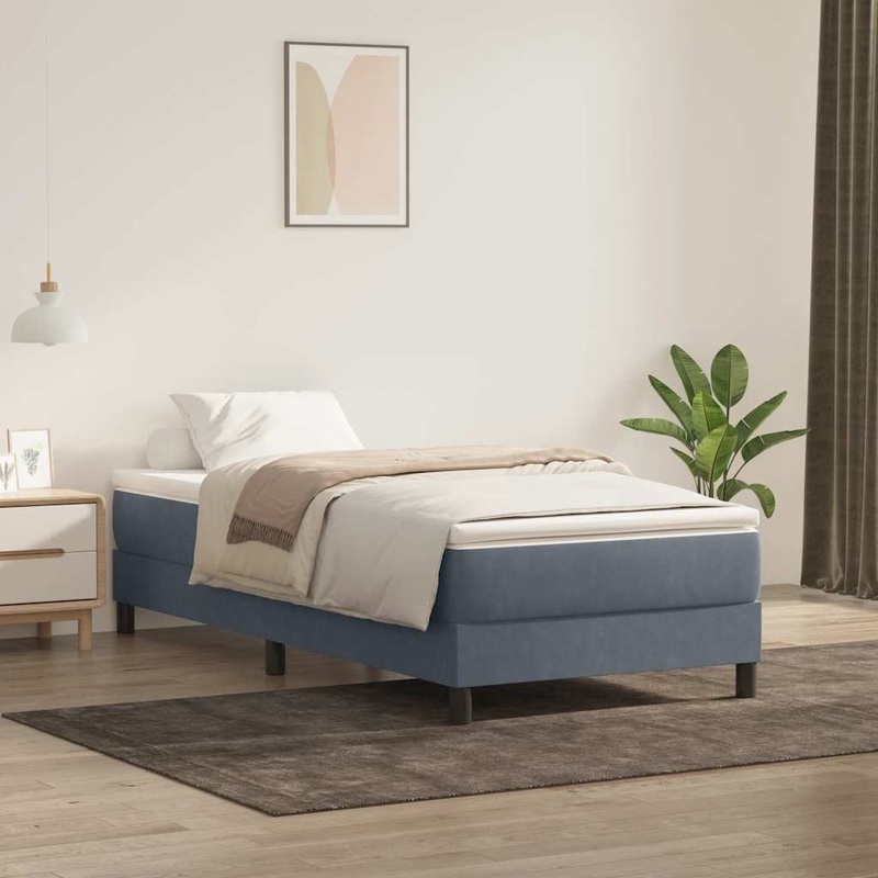 Sommier  lattes de lit et matelas gris fonc 90x210 cm velours