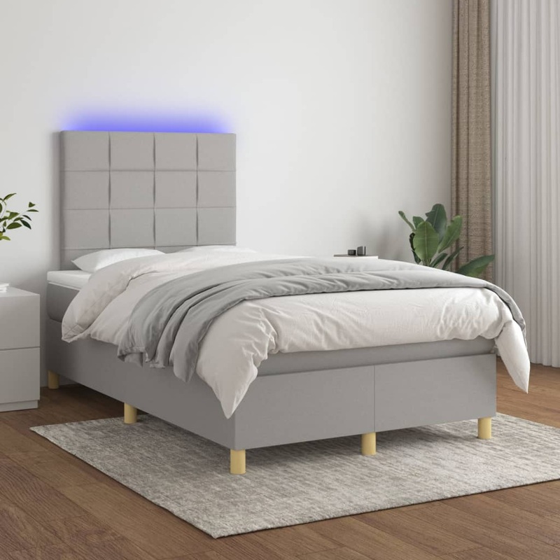 Sommier  lattes de lit matelas et LED Gris clair 120x200 cm