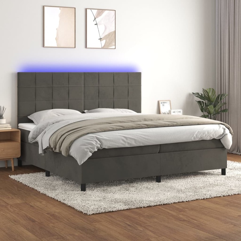 Sommier  lattes de lit matelas et LED Gris fonc 200x200 cm