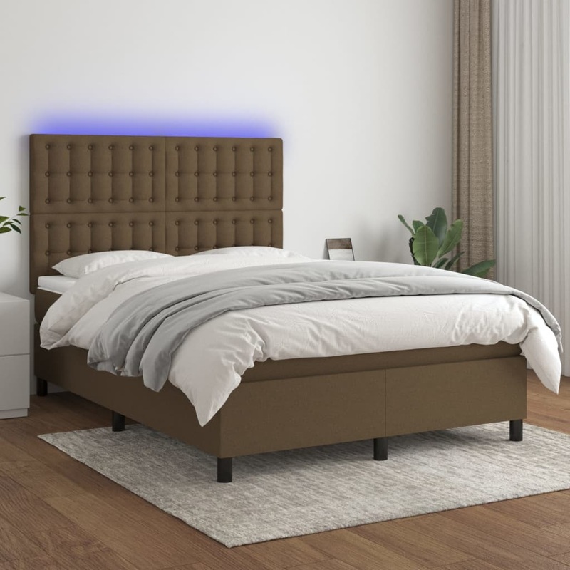 Sommier  lattes de lit matelas et LED Marron fonc 140x200 cm